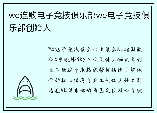 we连败电子竞技俱乐部we电子竞技俱乐部创始人