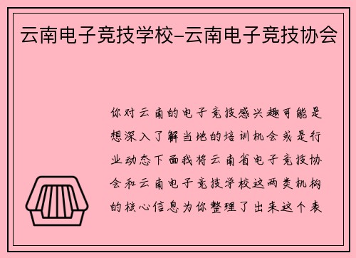 云南电子竞技学校-云南电子竞技协会